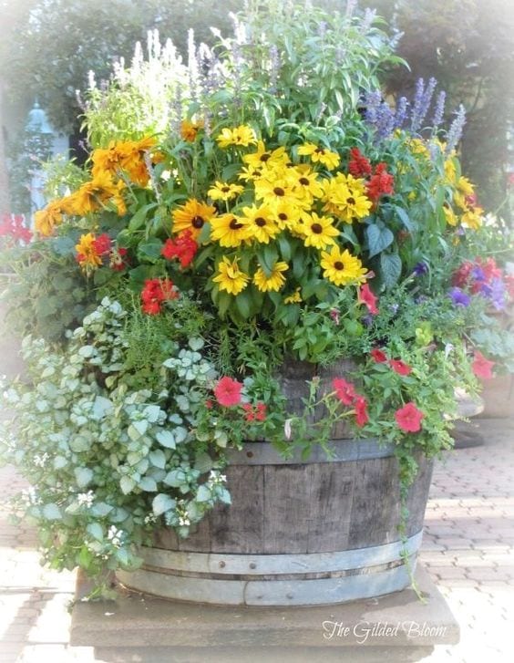 barrel of flowers